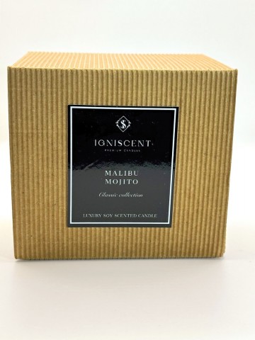 Malibu mojito vegan geurkaars met geur van kokosmelk witte rum limoen en bruine suikerverpakking